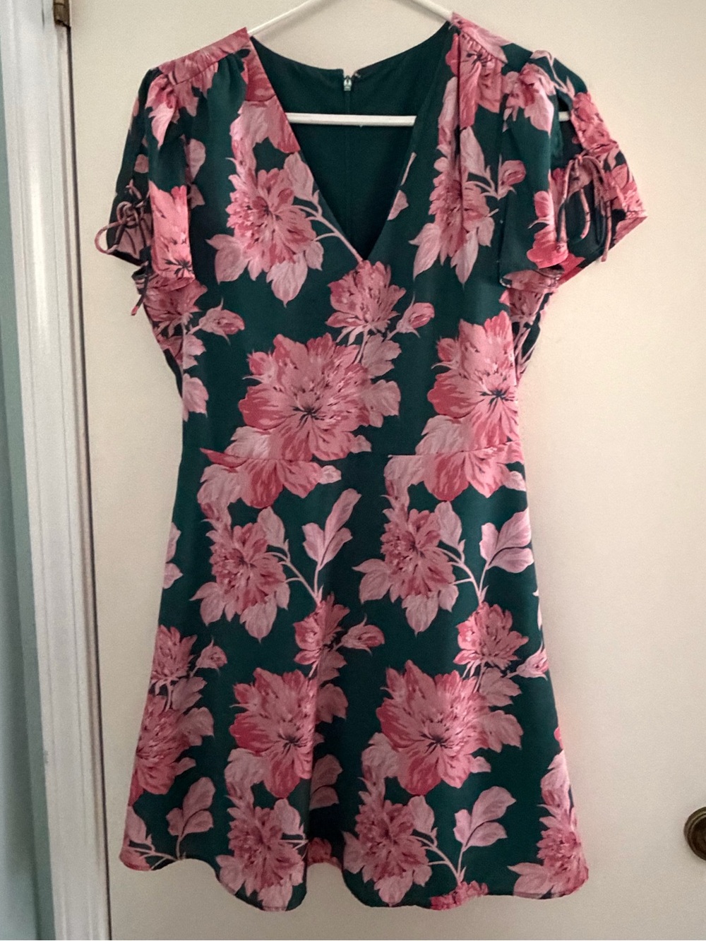 Gorgeous J Crew dress S small like new hunter green pink flower